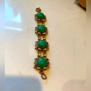 J Crew Large Bright Green Cabachon in gold plated setting.